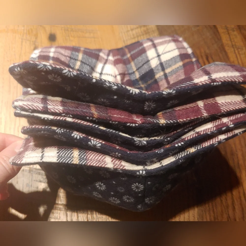 Bowl Cozy Handmade Insulated Reversible Plaid Or Floral - Set Of 4 New